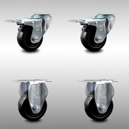 Service Caster 3.5 Inch SS Hard Rubber Wheel Swivel Top Plate Caster Lock Brake 2 Rigid, 2PK SCC-SSTTL20S3514-HRS-2-R-2